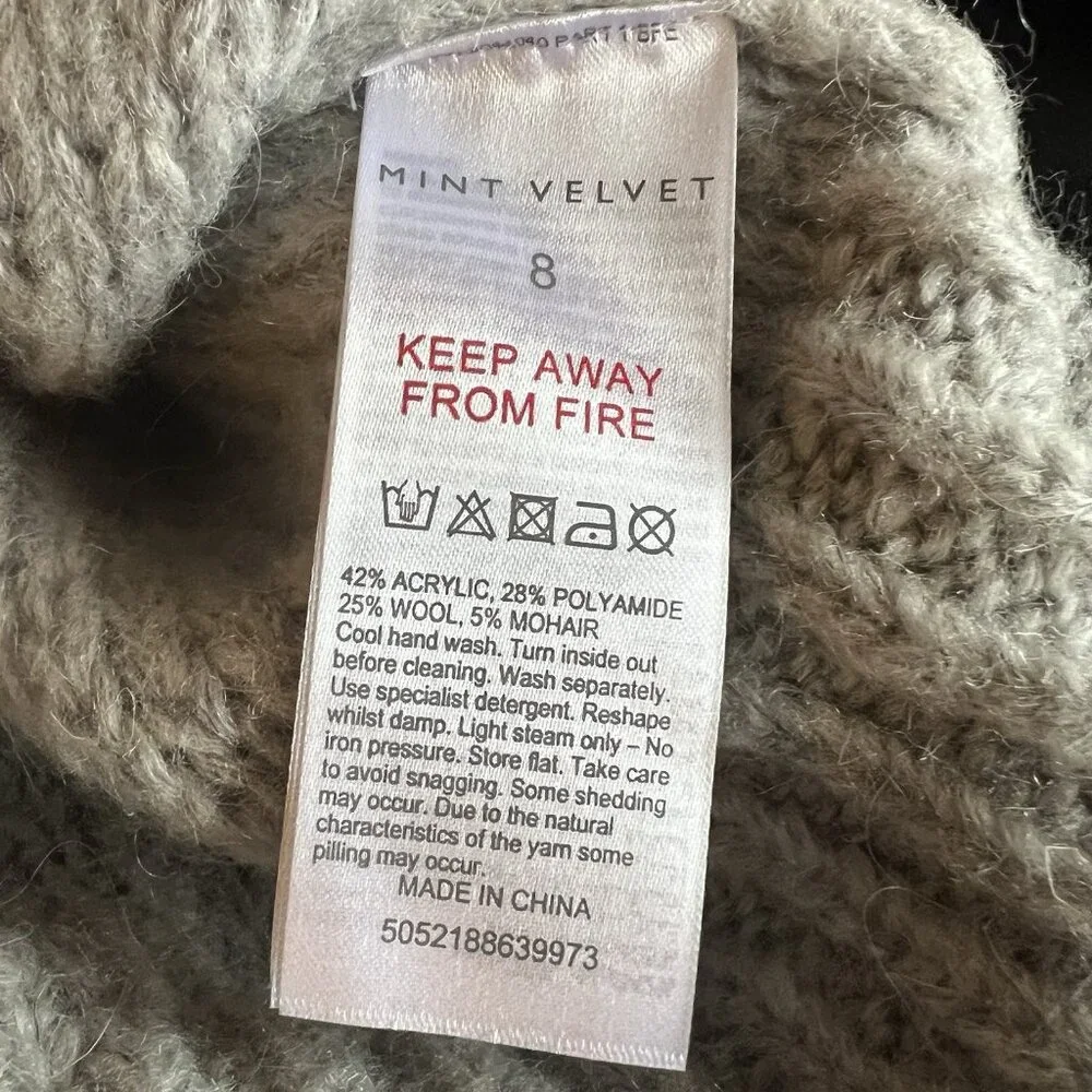 Mint Velvet Women’s Cable Knit Sleeve Mock Neck Sweater Jumper Grey 8‎ - Picture 6 of 7